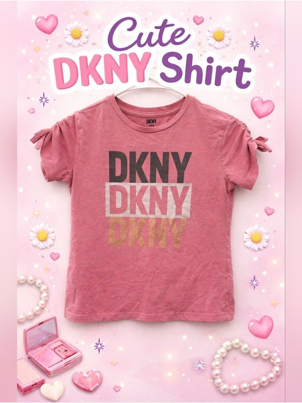 DKNY Pink Logo T-Shirt Short Sleeve Size 8